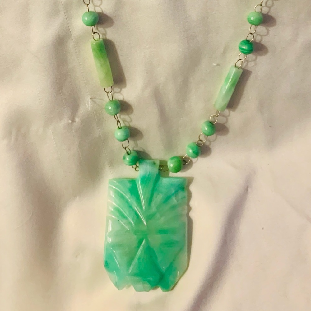 Green Jade vintage necklace